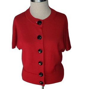 Style & Co Petite Red Short Sleeved Sweater Size S Wool Blend Full Button